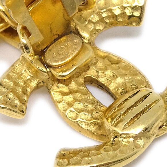 Chanel Dangle Hoop Earrings Gold Clip-On 96P - Picture 4 of 4